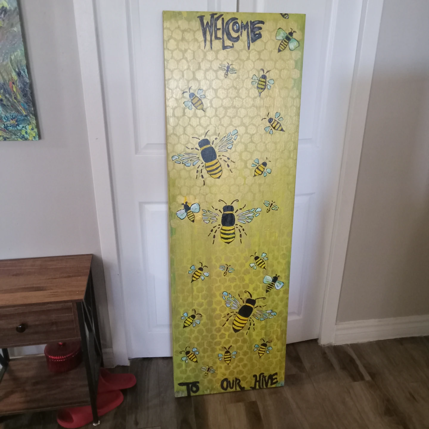 Hand-Painted "Welcome to Our Hive" Bee Porch Sign