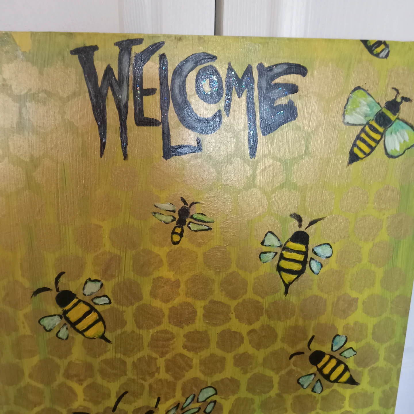 Hand-Painted "Welcome to Our Hive" Bee Porch Sign - photo 2
