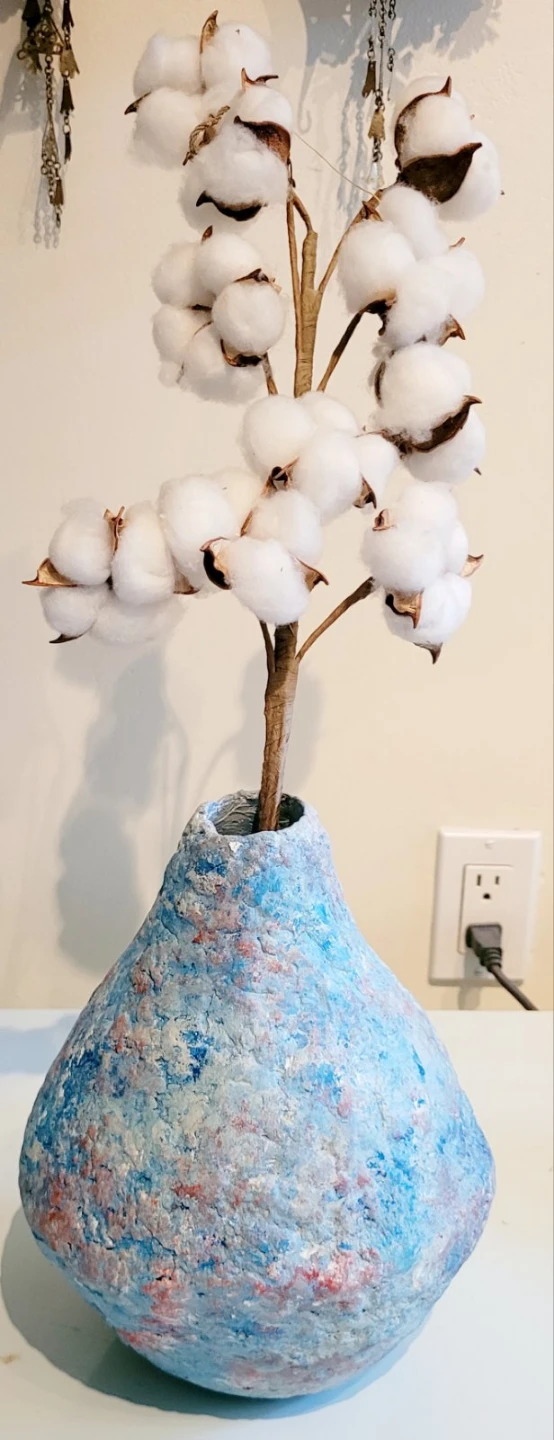 Handmade Textured Vase with Cotton Stems - photo 3
