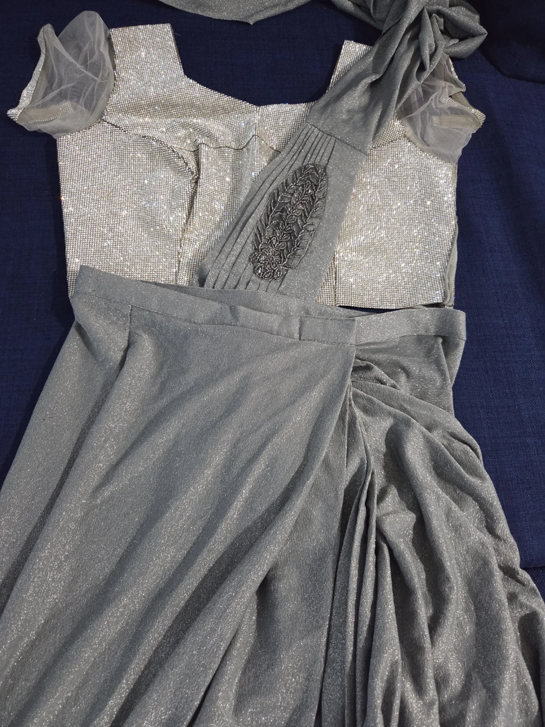 Sparkly Grey Saree with Embellished Blouse - photo 3