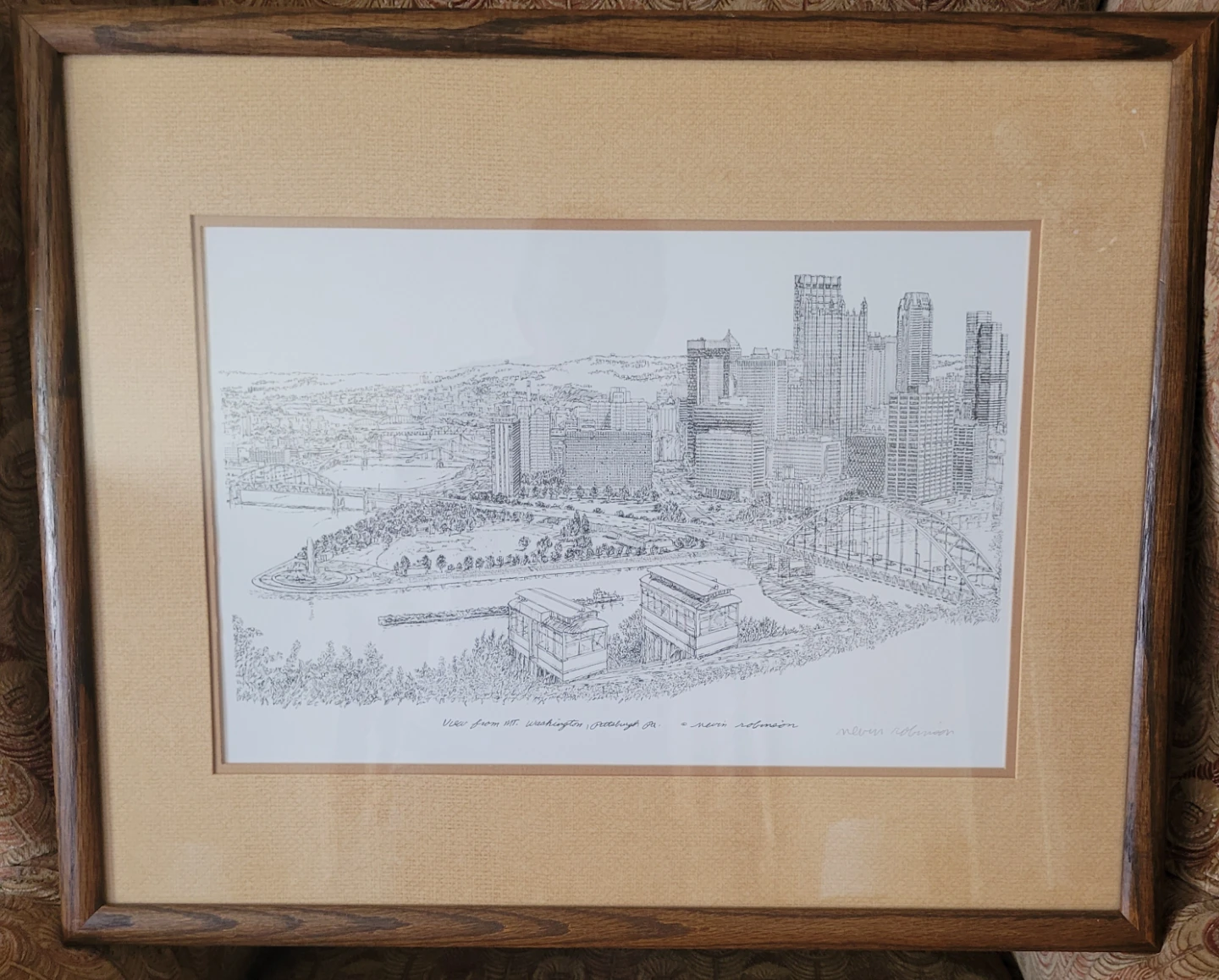 Signed pen and ink etching by Nevin Robinson