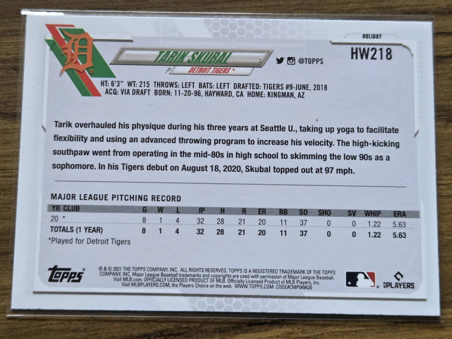 2021 Topps Holiday Tarik Skubal METALLIC Rookie Card RC #HW218 - photo 3