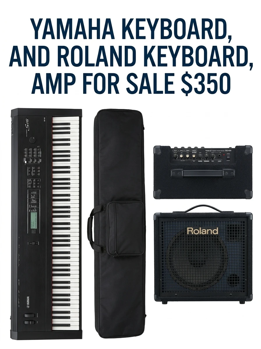 Yamaha Keyboard, Roland Keyboard Amp & Gig Bag