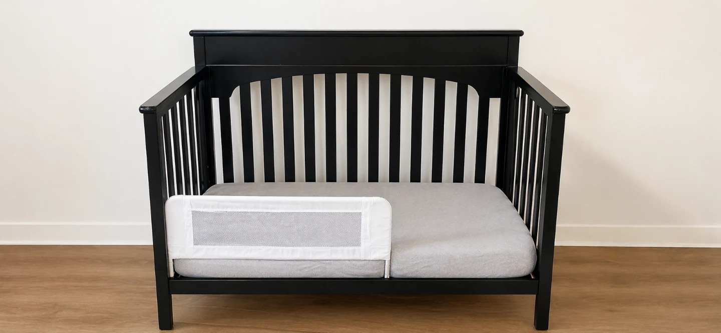Black Crib with Toddler Guard Rail