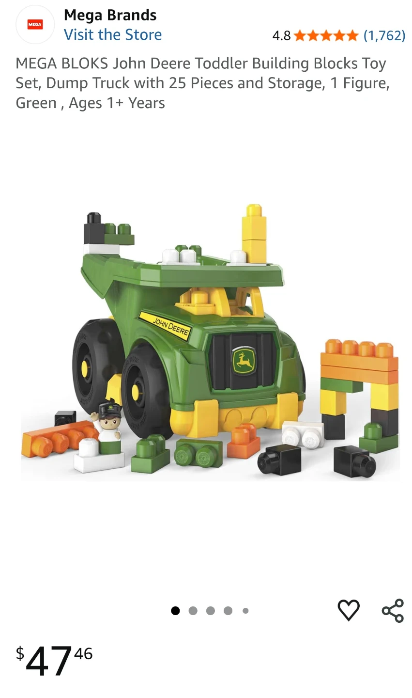 MEGA BLOKS John Deere Toddler Building Blocks Dump Truck Toy - photo 3