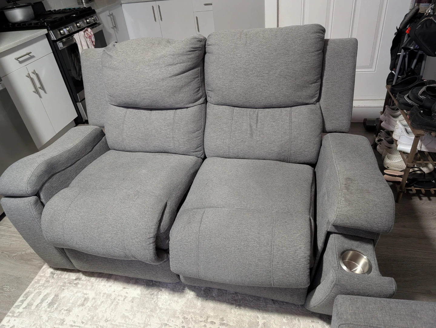 Grey Loveseat Recliner with Cup Holders