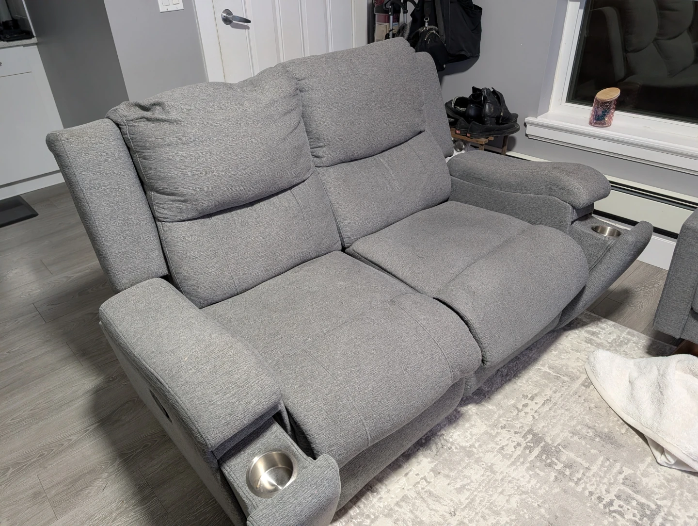 Grey Loveseat Recliner with Cup Holders - photo 2