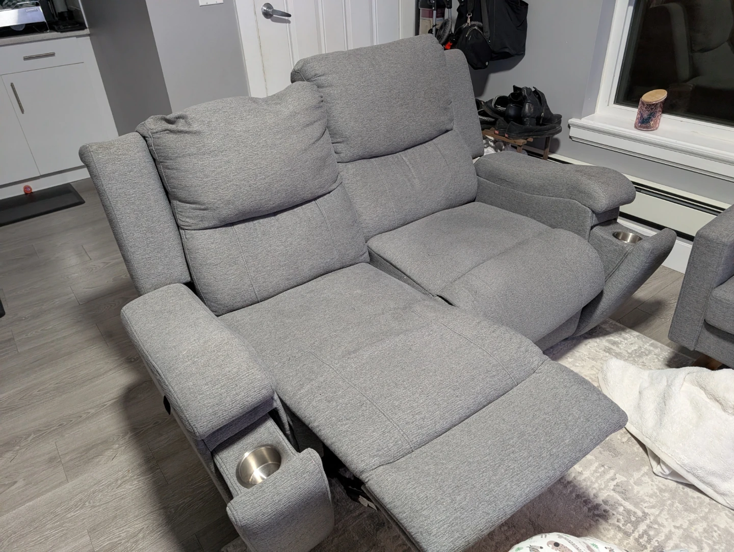 Grey Loveseat Recliner with Cup Holders - photo 3