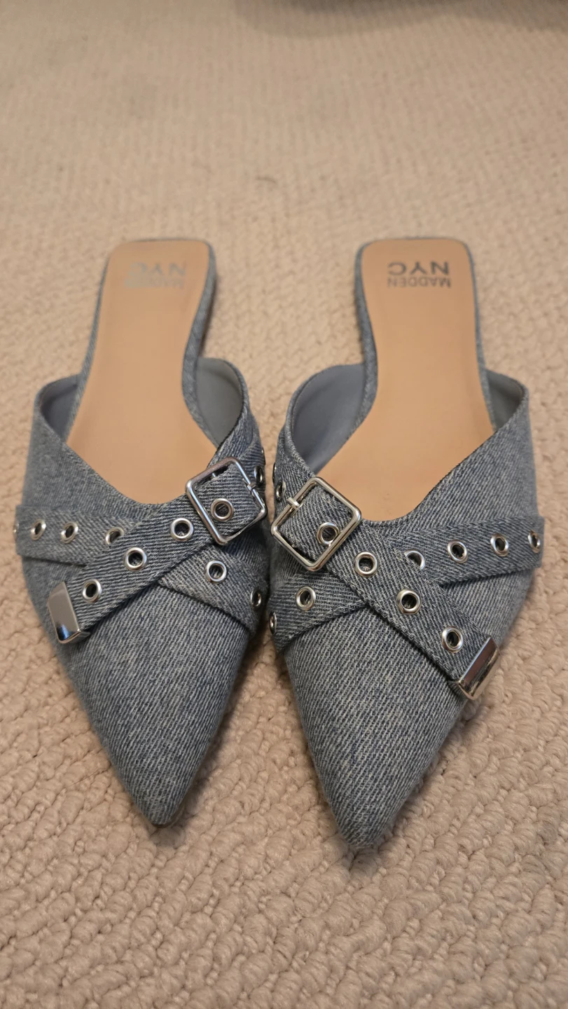 Madden NYC Women's Denim Pointed Toe Mules