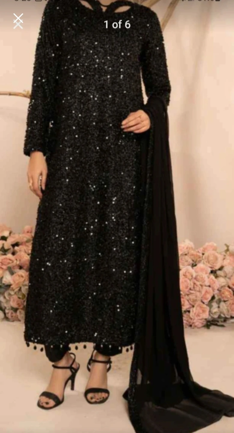 Black Sequin 3 piece dress set with dupatta