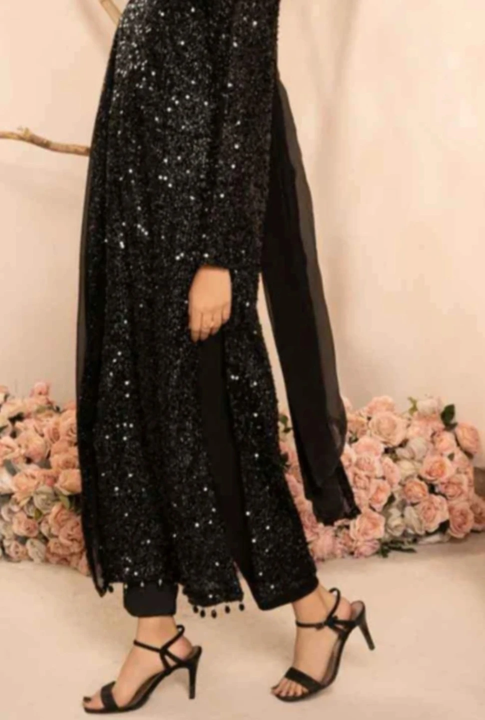 Black Sequin 3 piece dress set with dupatta - photo 2