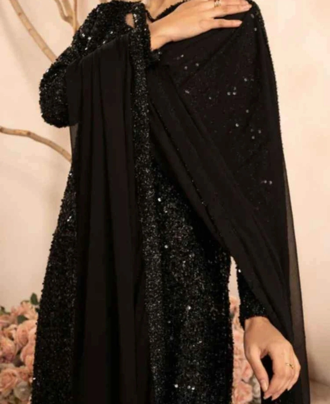 Black Sequin 3 piece dress set with dupatta - photo 4