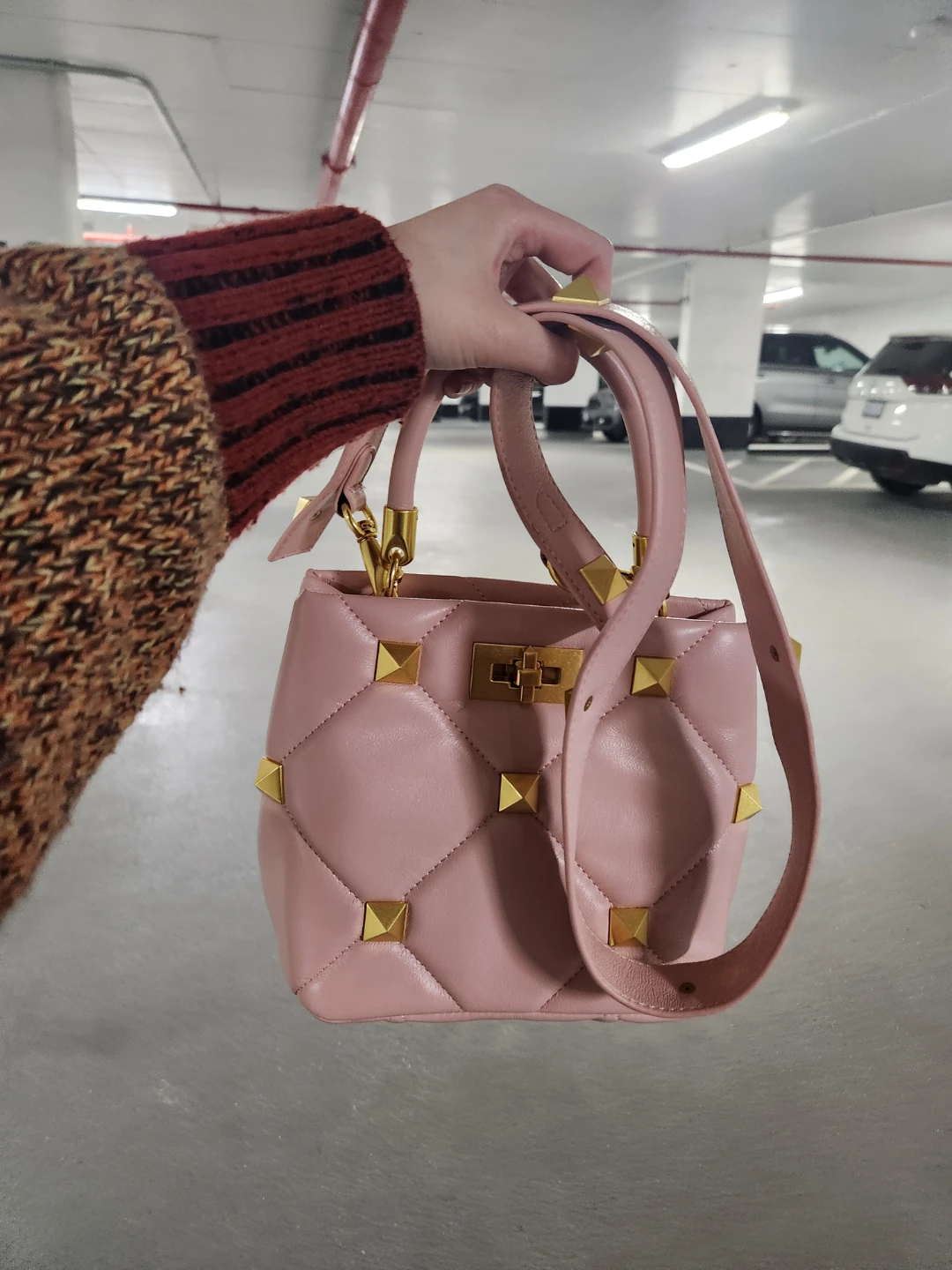 Nude Pink Designer Studded leather Handbag