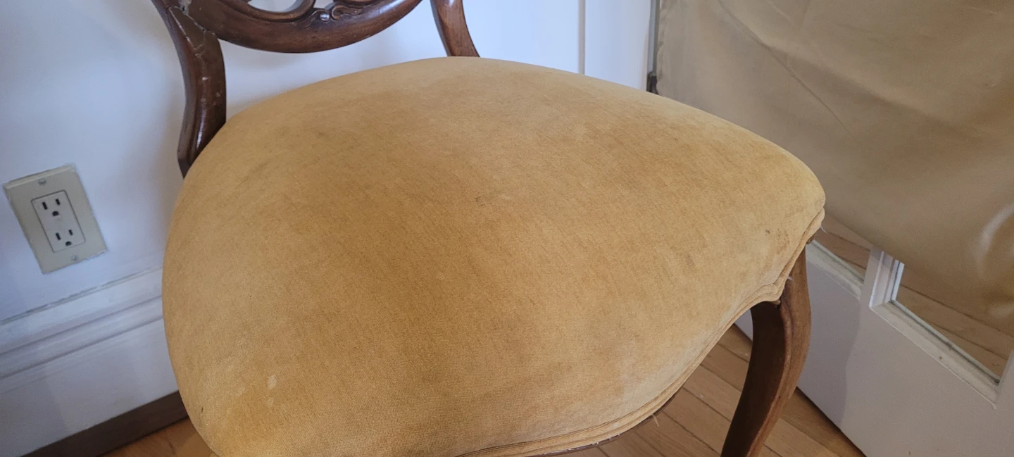 Antique Balloon Back Dining Chair - Wood with Yellow Upholstery - photo 4