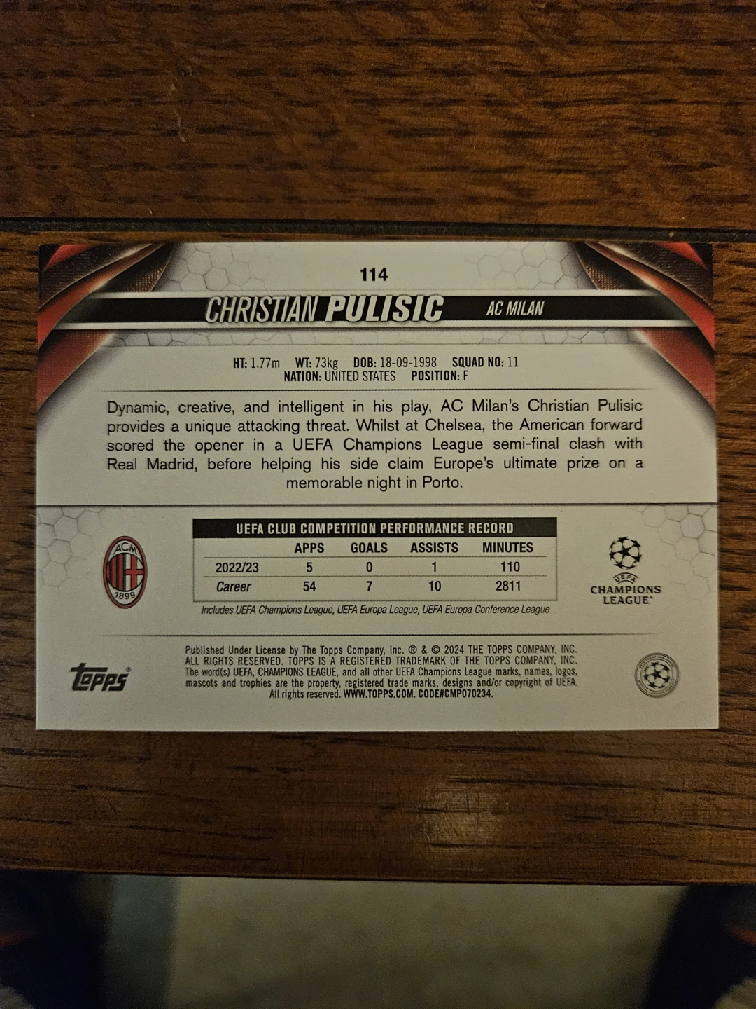 Topps Christian Pulisic AC Milan Trading Card - photo 2