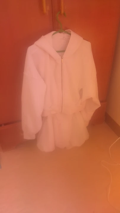 White Zip-Up Hoodie and white tube dress
