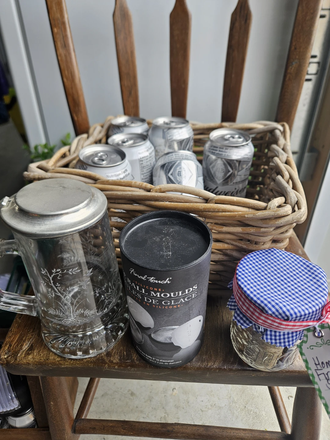 Glass Beer Stein with Pewter Lid, ice would, 6 bevvys,  plus