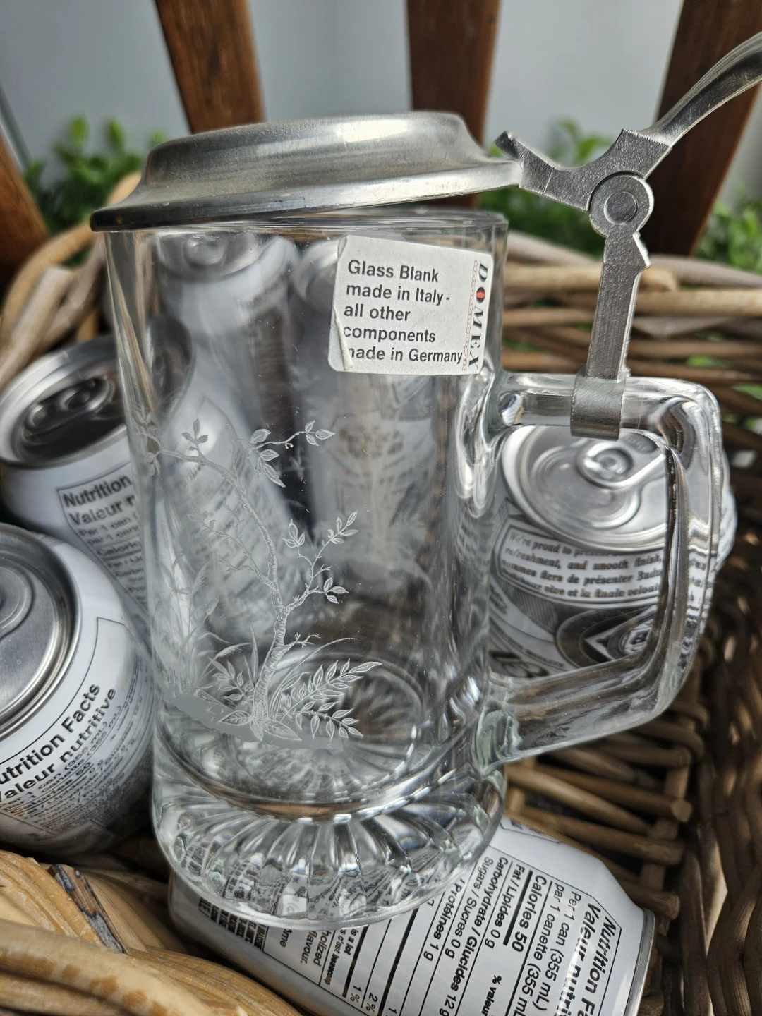 Glass Beer Stein with Pewter Lid, ice would, 6 bevvys,  plus - photo 3