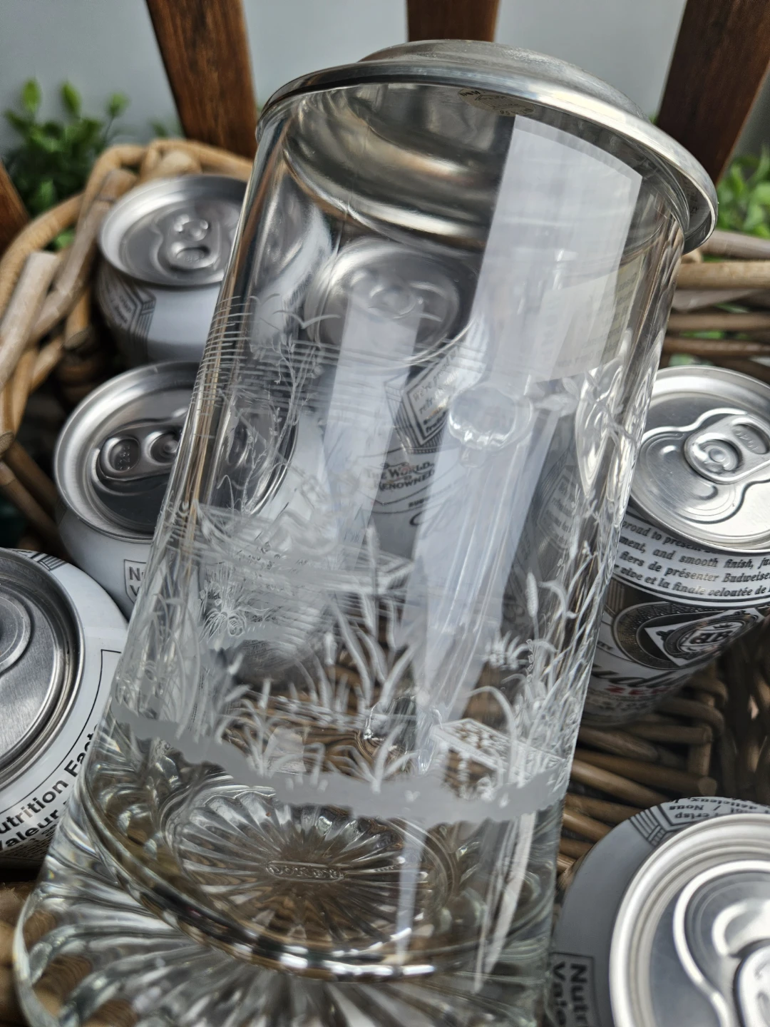 Glass Beer Stein with Pewter Lid, ice would, 6 bevvys,  plus - photo 4