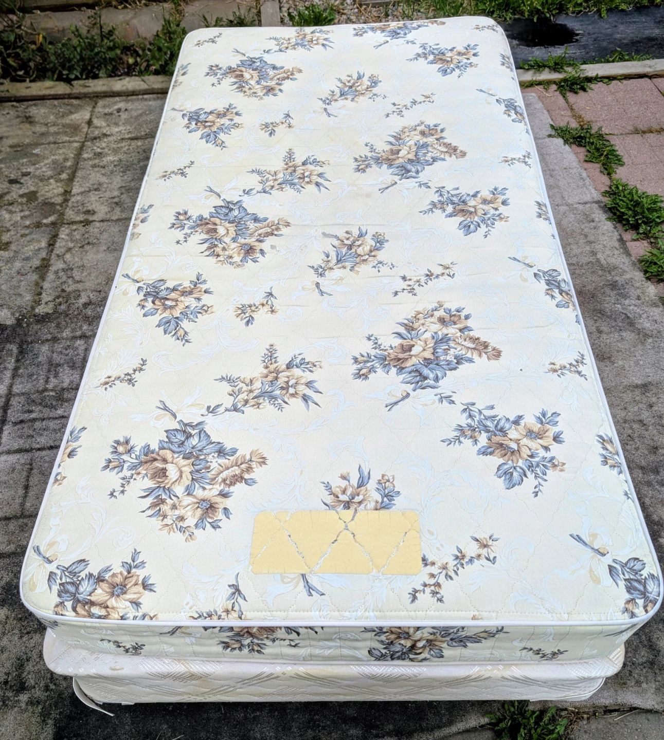 Single bed mattress with box spring and bed frame