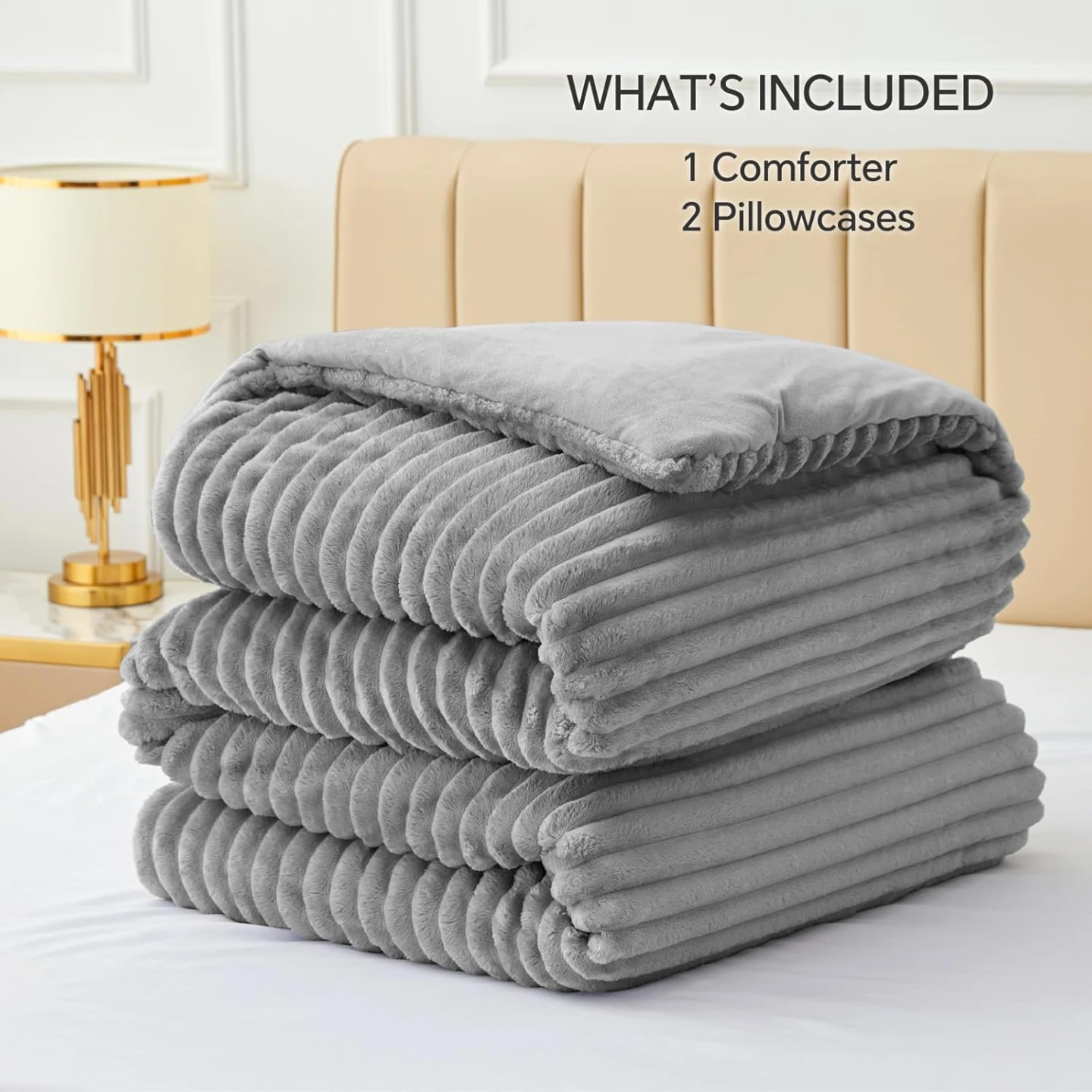 NEW BEDELITE Fleece Queen Comforter Set Grey-Super Soft - photo 5