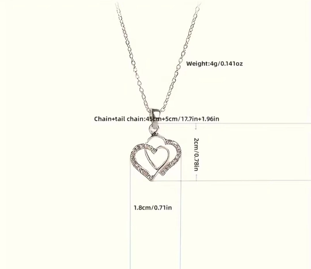 Stylish Rose Golden Double Heart Rhinestone Necklace - photo 3