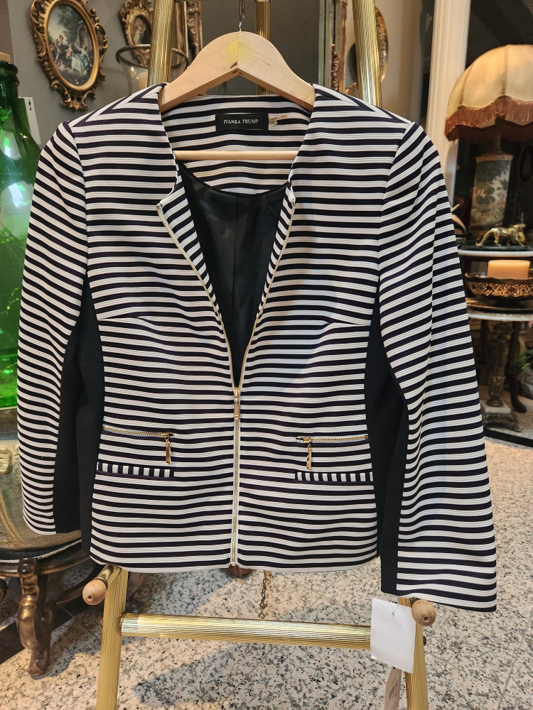 Ivanka Trump Striped Zip-Front Blazer - Size 10