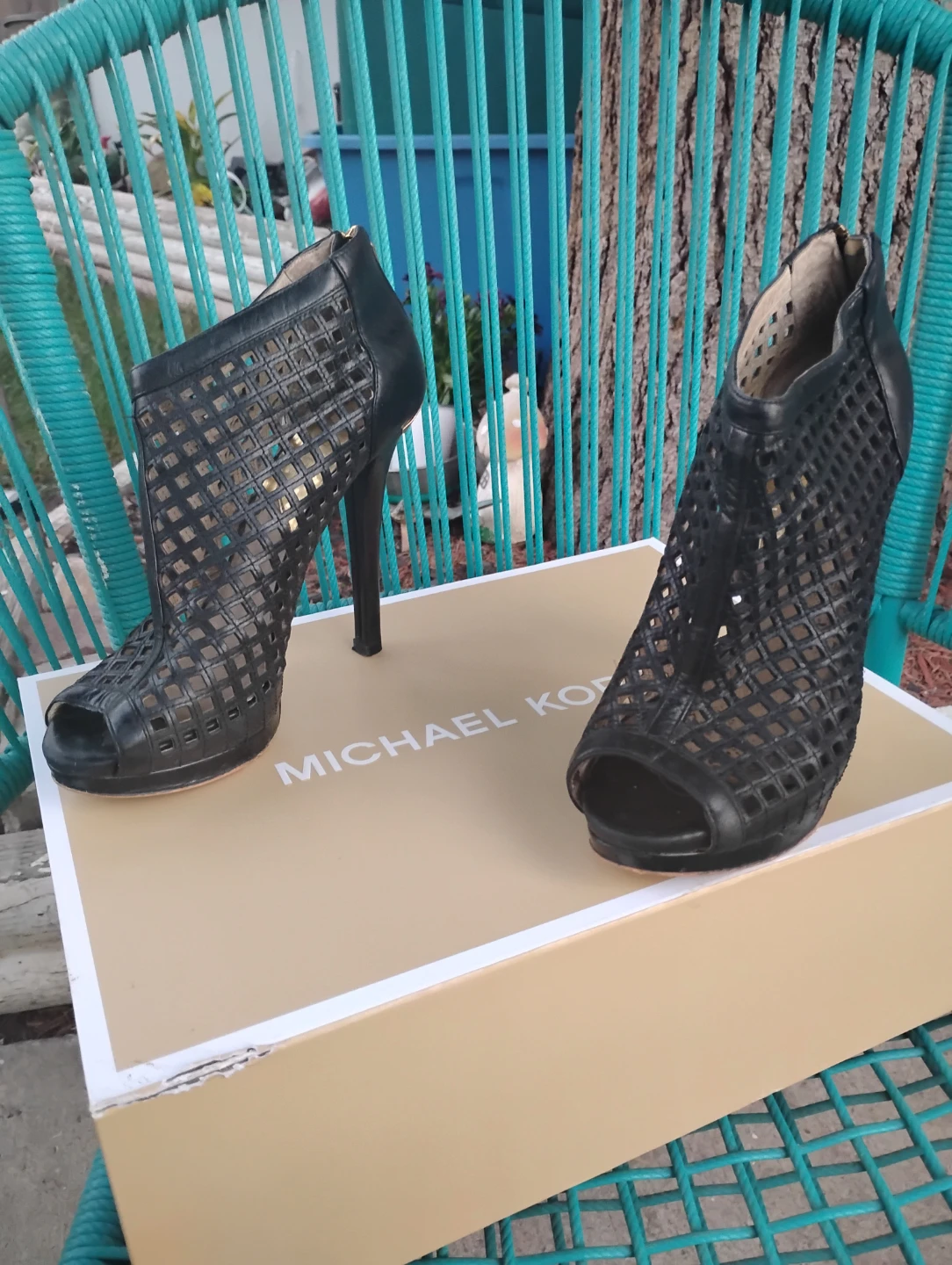 Michael Kors Black Perforated Peep-Toe Heels