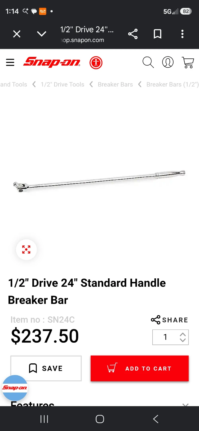 This is a Snap-on SN-18A breaker bar, geaturing a 1/2-inch drive - photo 3
