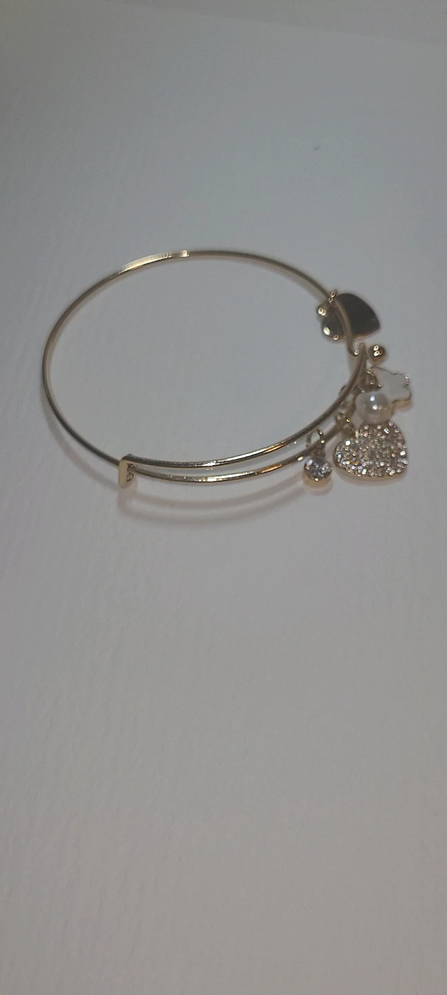 14k Gold Plated Bangle Bracelet with Heart and Butterfly Charms - photo 2