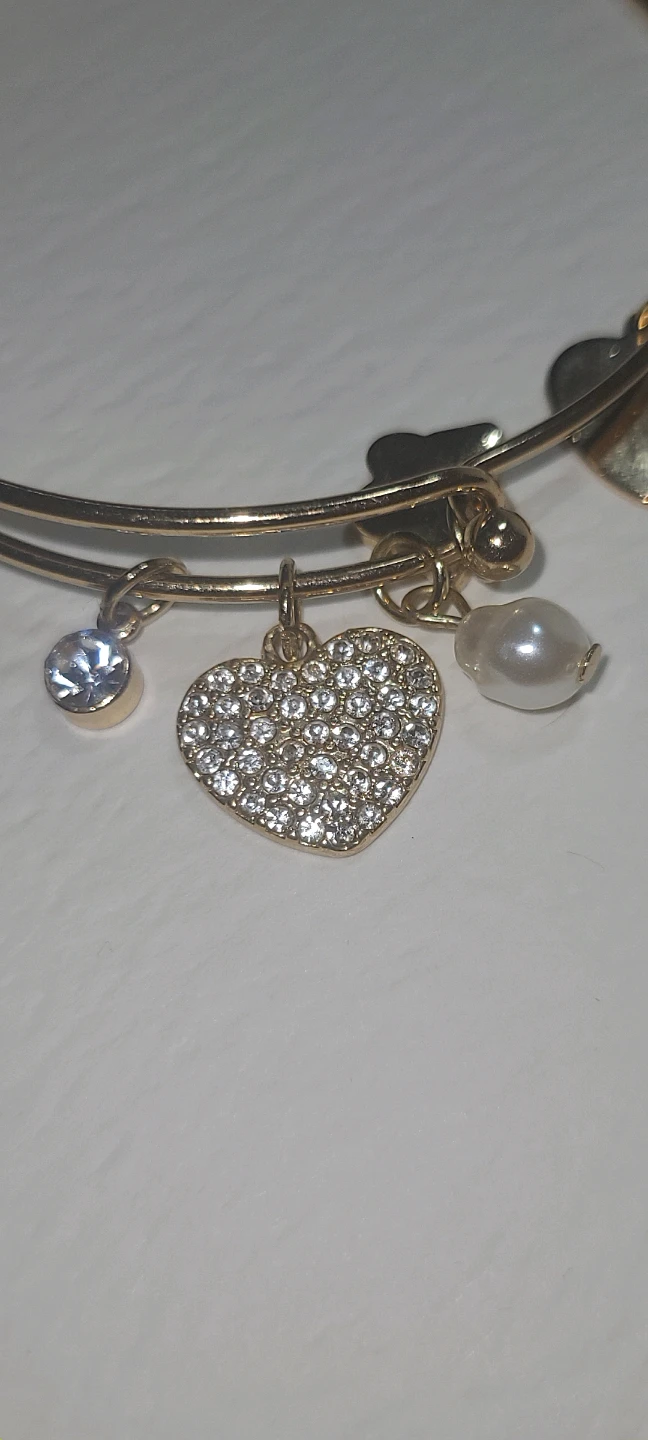 14k Gold Plated Bangle Bracelet with Heart and Butterfly Charms - photo 4