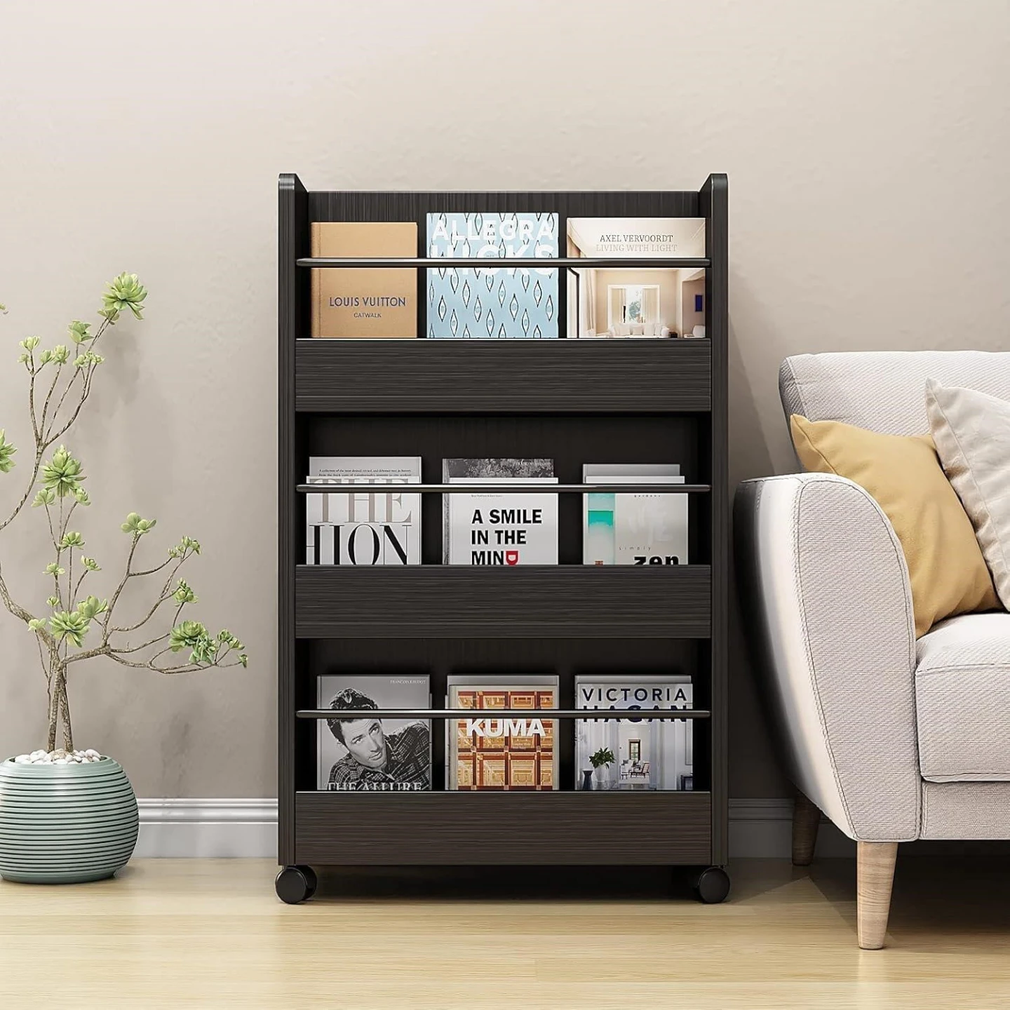 Dark Wood 4-Tier Movable Bookshelf - photo 4