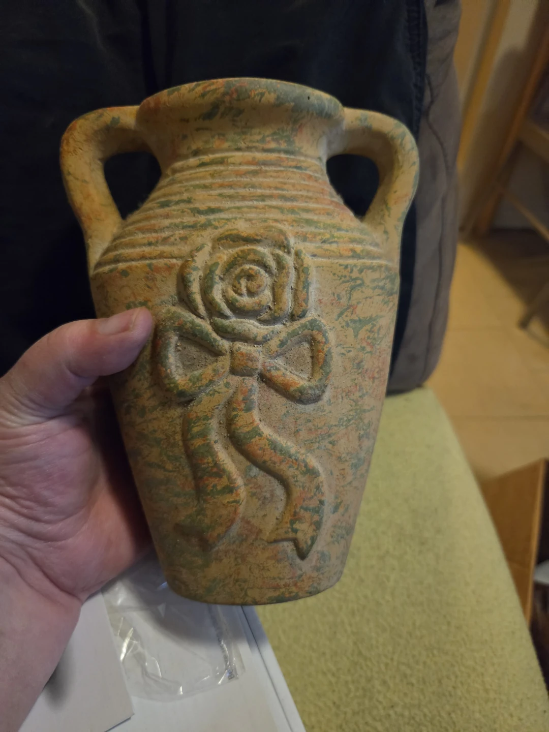 Decorative Vintage Vase with Rose and Ribbon