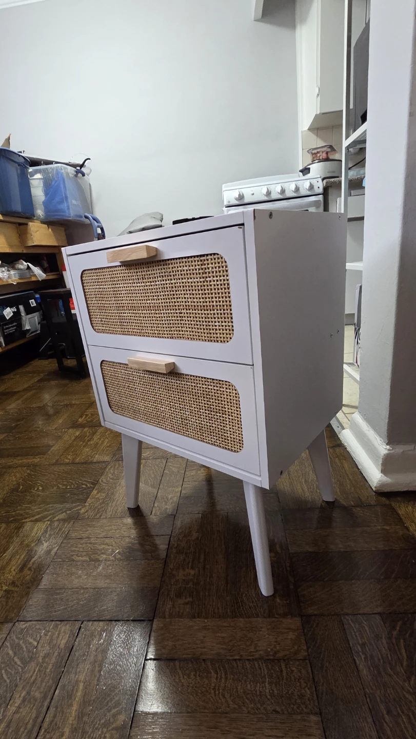 White Nightstand with 2-Drawer Rattan Fronts - photo 3