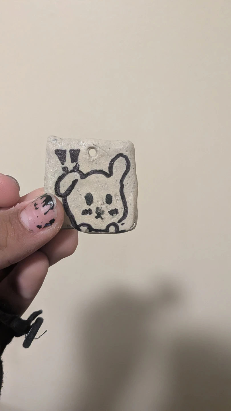 Handmade Clay Charm with Cute Dog Drawing