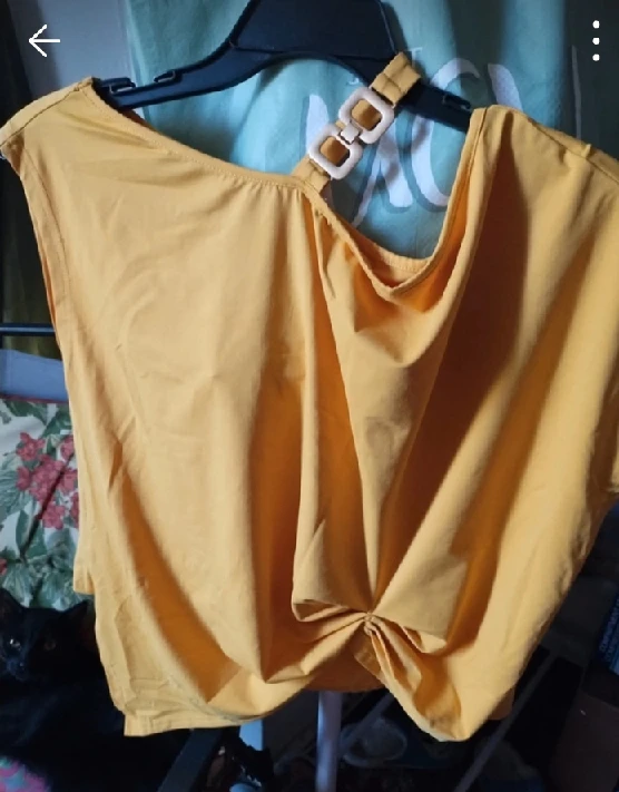 Yellow One-Shoulder Top with Buckle Detail