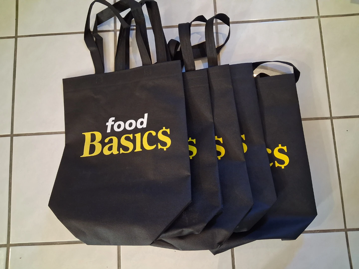 5 Large Food Basics Reusable Shopping Bags