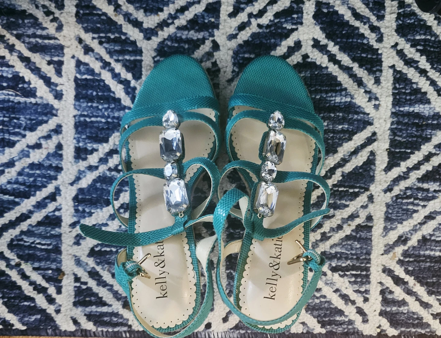 Kelly & Katie Teal Embellished Wedge Sandals