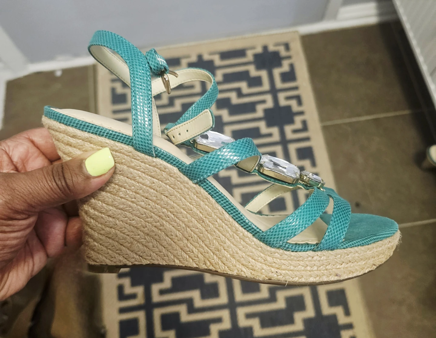 Kelly & Katie Teal Embellished Wedge Sandals - photo 2