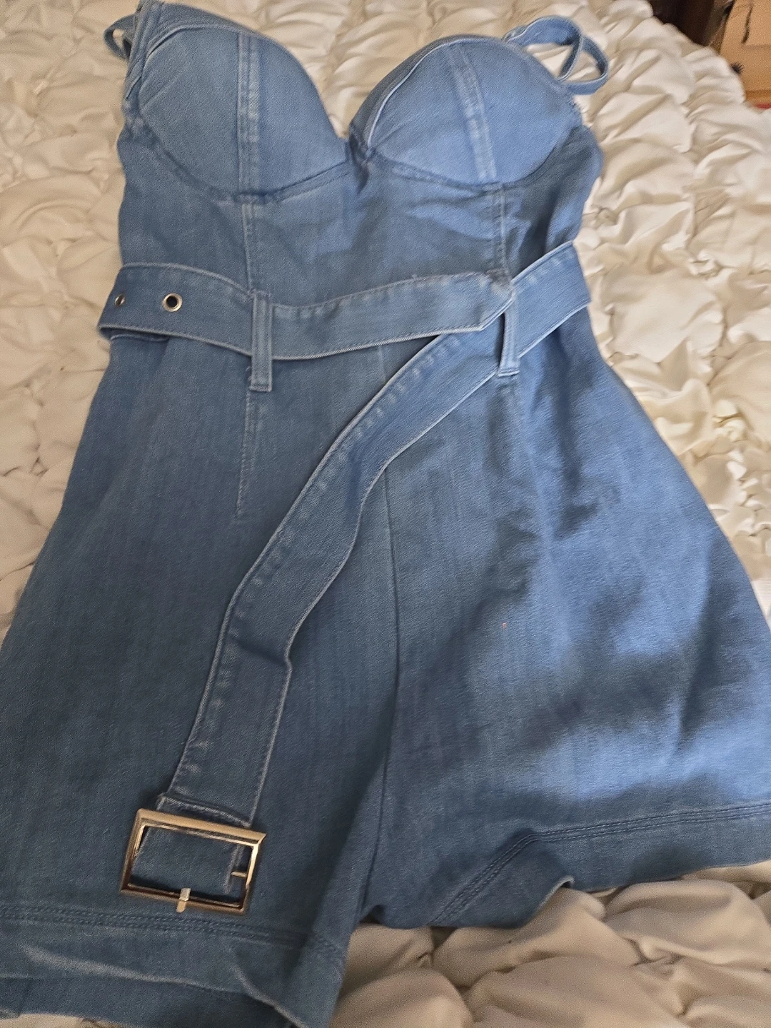 Denim Bustier Romper with Belt