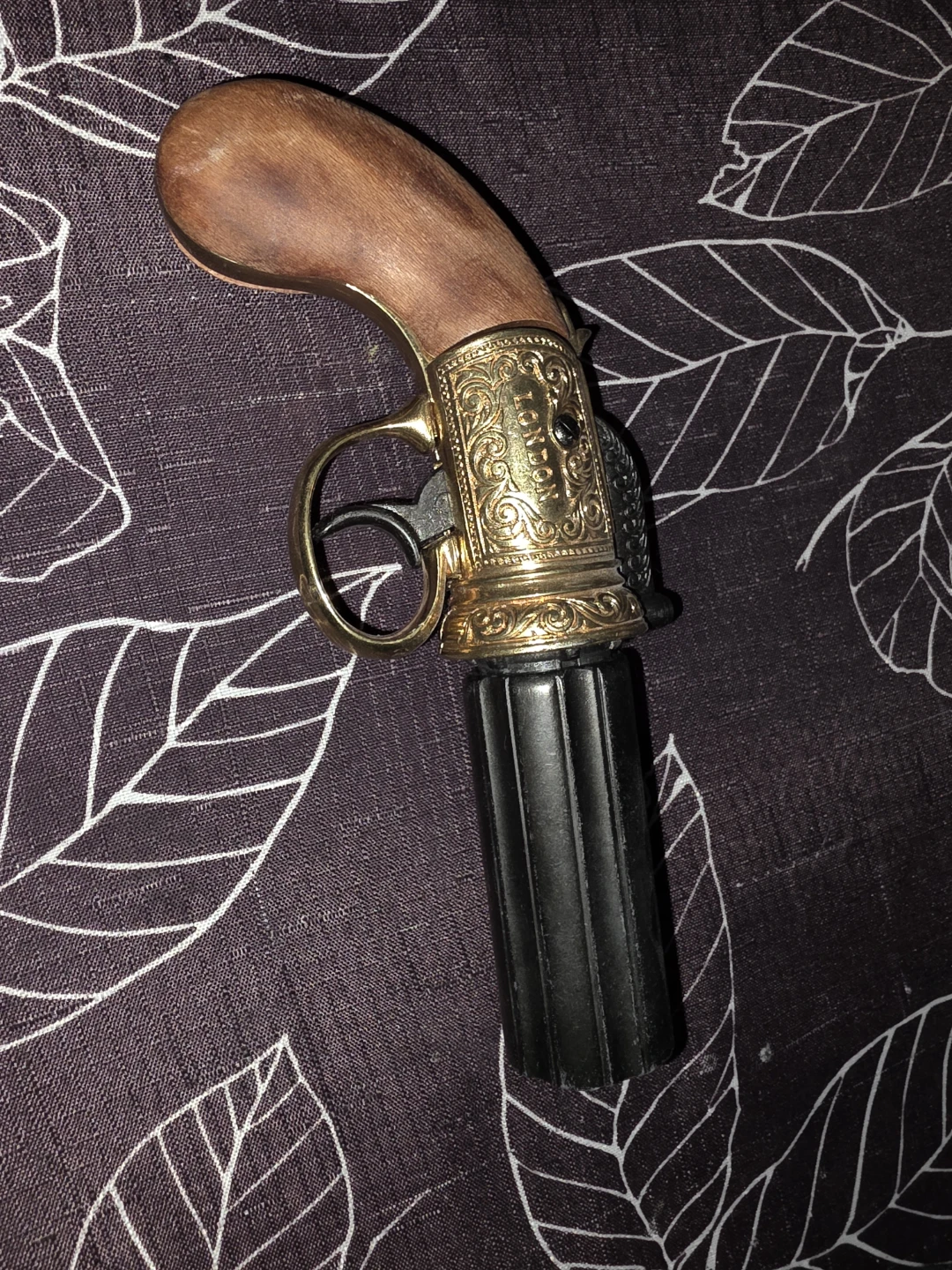 Brass and Wood Decorative Revolver