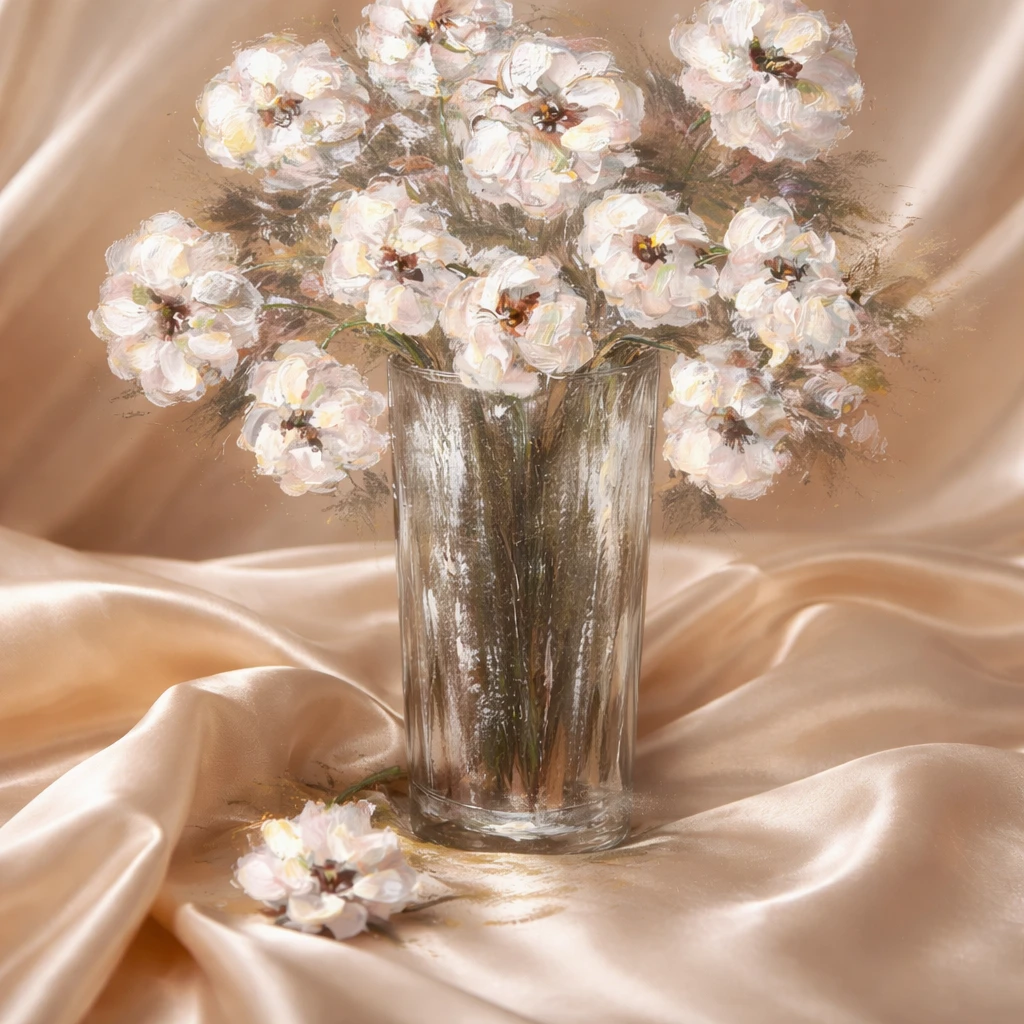 Vintage Impressionist Oil Painting "White Flowers" by Vargas