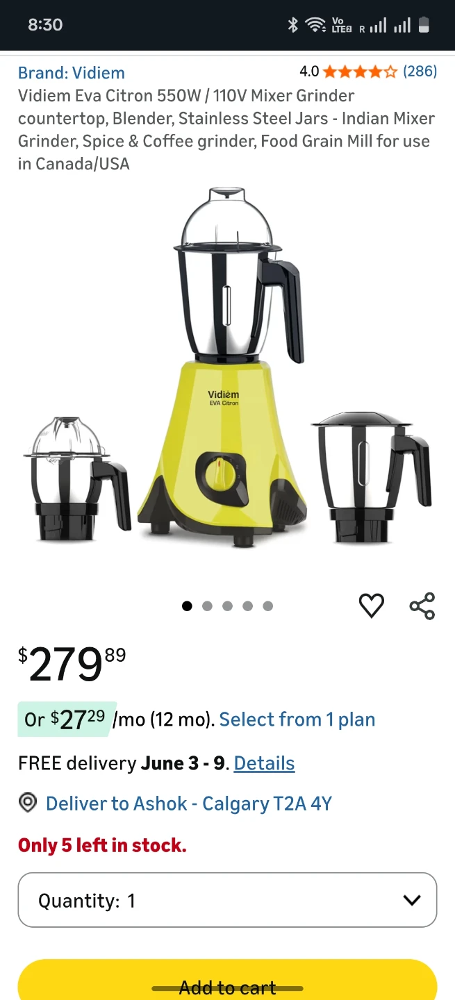 Vidièm Eva Citron Mixer Grinder