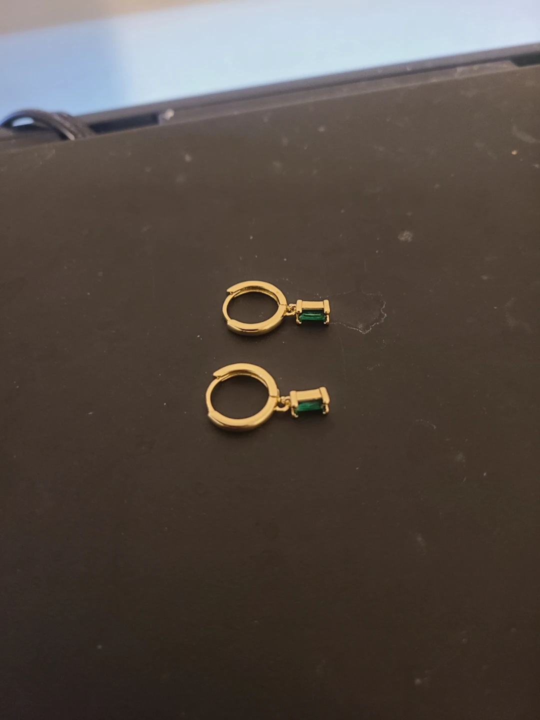 Natural green gem 14 karat gold plated earrings
