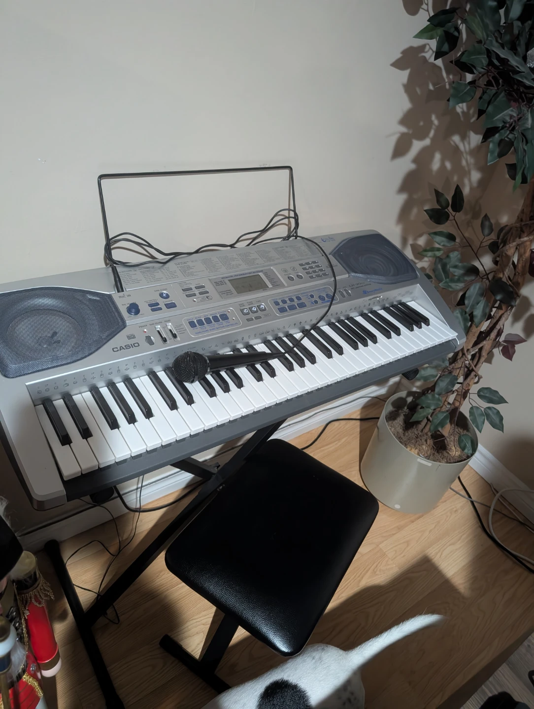 Casio Keyboard with Microphone and Stool