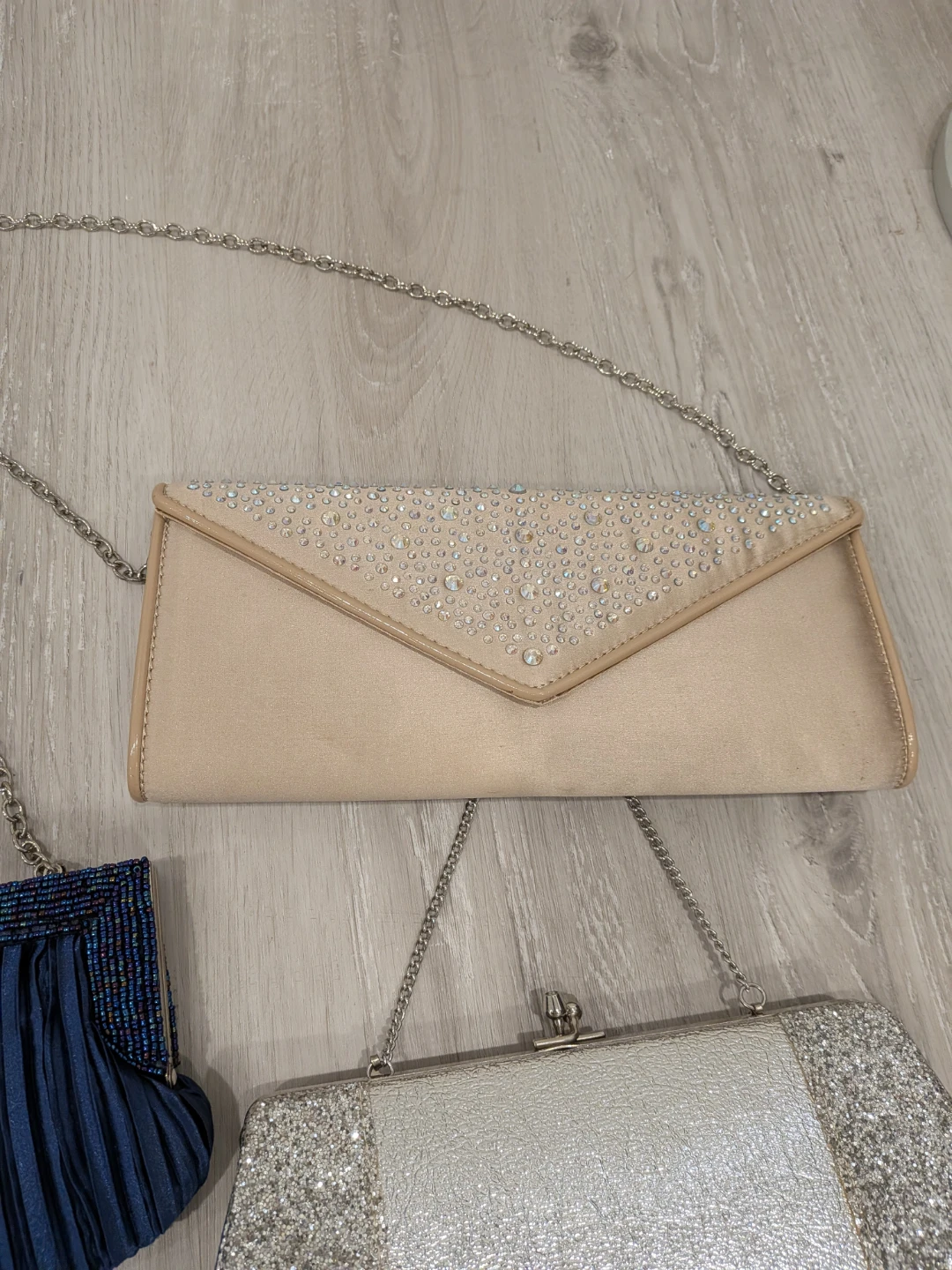 3 Evening Clutch Purses - Silver, Beige, and Blue - photo 3