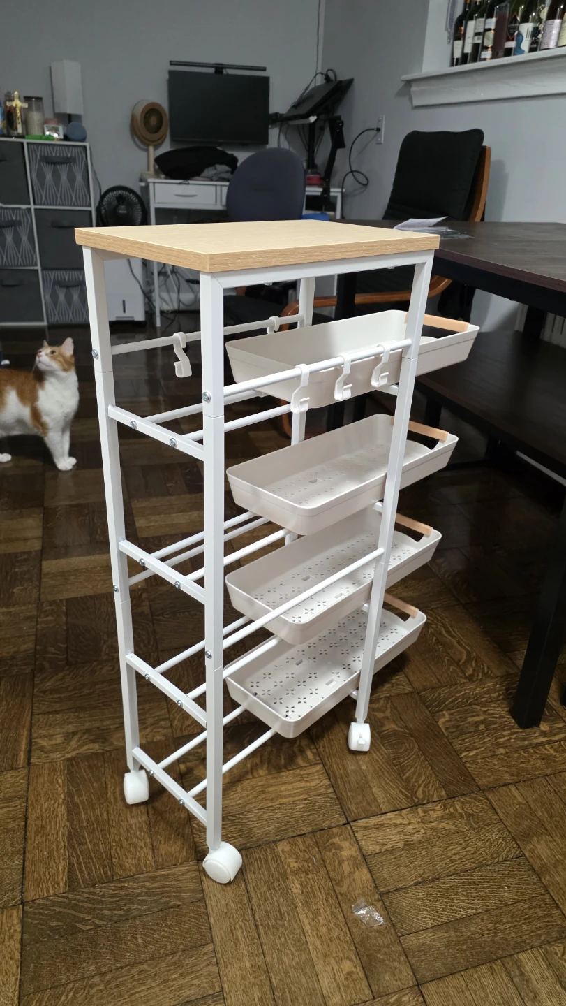 Rolling 4-Tier Storage Cart with Wood Top - photo 4