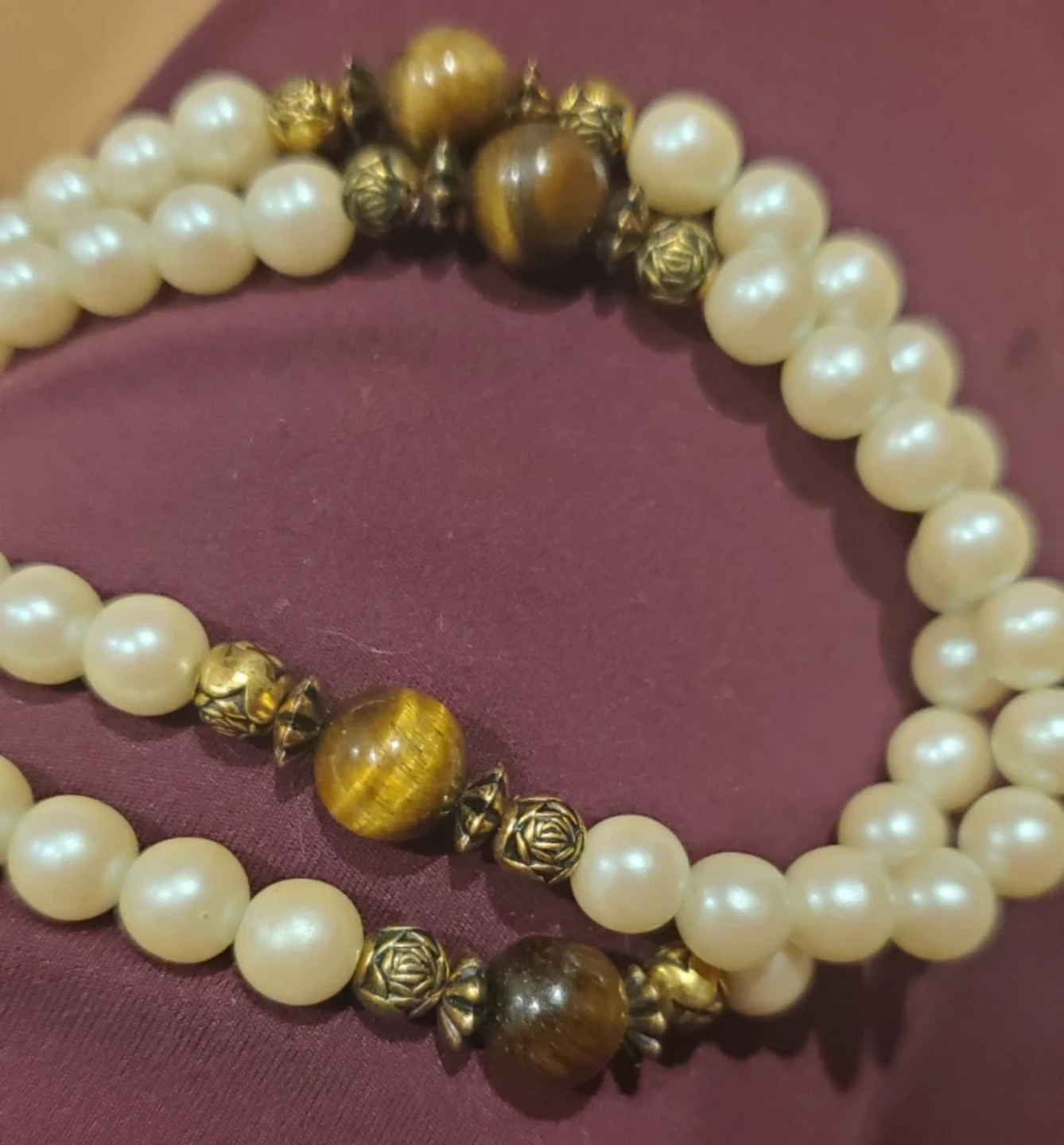 Pearl Necklace with Tiger Eye Beads - photo 2