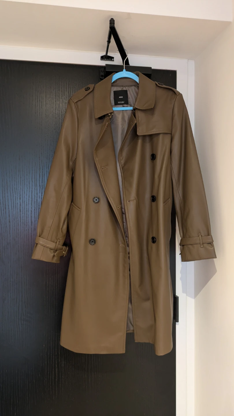 MNG Faux Leather Trench Coat - Brown