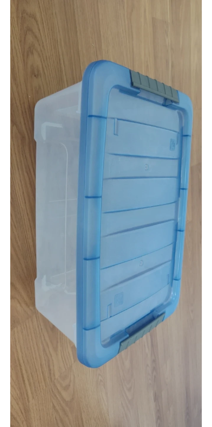 Clear Storage Bin with Blue Lid